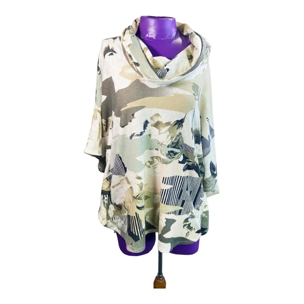 Harmony abstract cowl poncho flutter sleeve tunic M